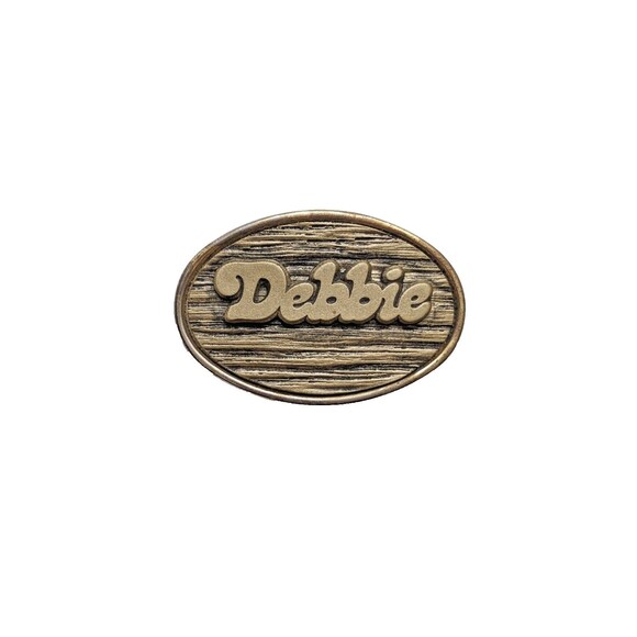 Accessories - Vintage 1970's DEBBIE Name Belt Buckle by Oden Brass Oval Woodgrain Made‎ in USA